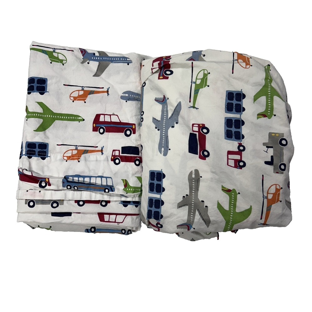 Pottery Barn Kids Sheets Brody Transportation Twin Size Flat + Fitted Cars